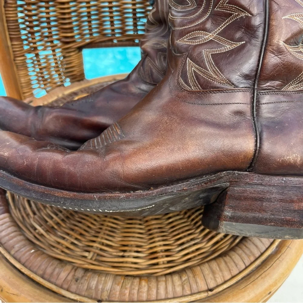 VINTAGE DAN POST chocolate brown leather western boots made in Spain - Picture 11 of 17